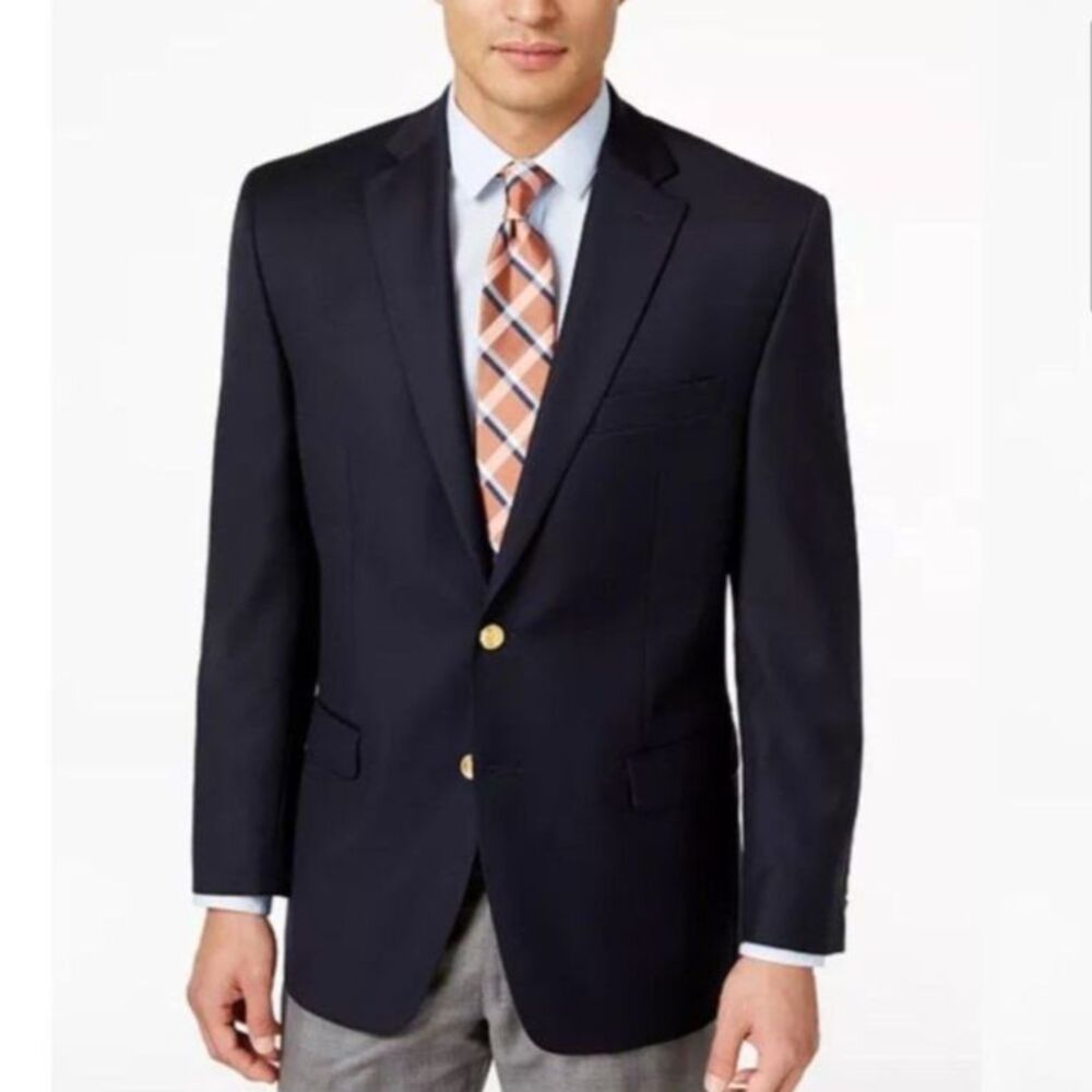 Lauren Ralph Lauren Men's Navy Wool Gold Button LS Classic Blazer Size 46R